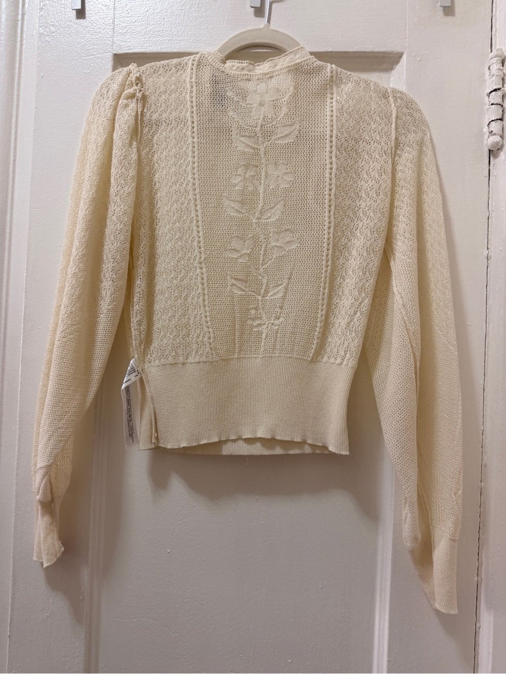 Zara Cream Floral Knit Crewneck Sweater